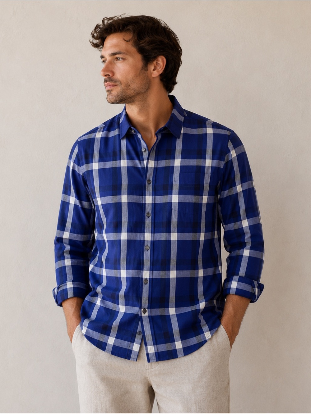 Vince Blue Plaid Button-Down Shirt for Men. BB28